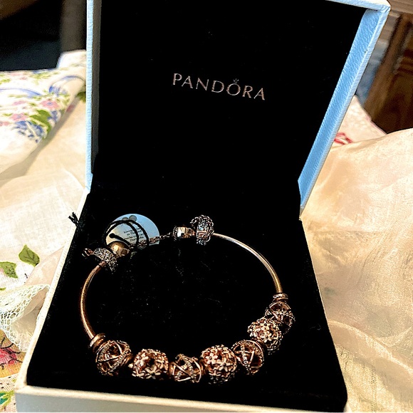 *AUTHENTIC PANDORA* 18krose gold over 925ss SIZE 3 Cuff bangle bracelet w/EXTRAS - Picture 3 of 15